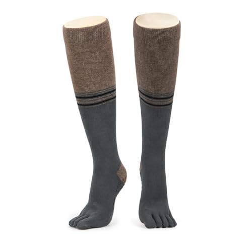 Ech.Apr Yoga Pilates Socks with Grips for Women Non Slip Knee High Toe Socks for Yoga, Pilates, Barre, Dance (Green-Brown)