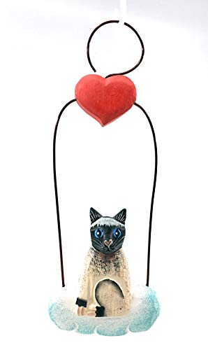 Ruth + Wilde Cloud Kitty Cat Christmas Tree Ornament - Hand Carved by Balinese Artist (Black/White Kitty)