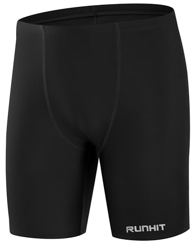 Runhit Badehose Herren Enganliegend, Schnell trocknende Schwimmhose Eng Kurz 5–6 Zoll, Elastische Badehose für Schwimmen Fitness, Schwarz M