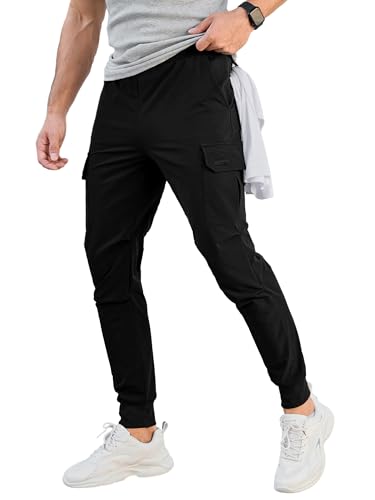 Comdecevis Men's Slim Fit Stretch Cargo Jogger Casual Sweatpants Black M
