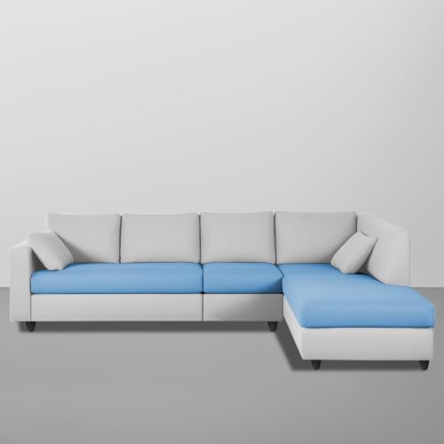 Image of Florian RHS 6 Seater L Shape Sofa Set for Living Room (Turquise Grey Fabric) Premium Fabric Sofa
