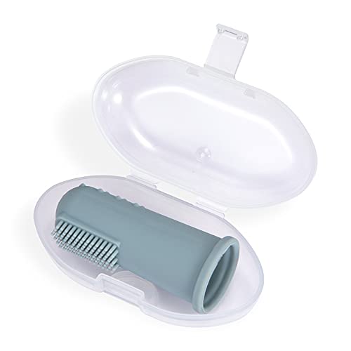 Image of Baby Finger Toothbrush with Case, Food Grade Silicone, BPA Free, 2-Pack (Sage+Ether)