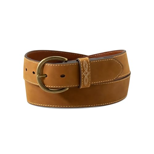 ARIAT Women's Leather Belt with Bug Stitch Tab and Brass Harness Buckle