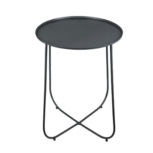 Image of Metal Side Table for Living Room | End Table, Coffee Table, Bedside Table, Plant Stand for Indoor Outdoor | Round Metal Table, Sofa Side Table (Anti-Rust, No Assembly Required) | Grey