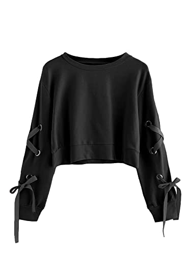 Image of SweatyRocks Women's Casual Lace Up Long Sleeve Pullover Crop Top Sweatshirt