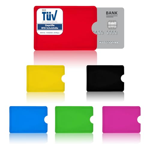 AntiSpyShop 6X RFID Schutzhüllen, TÜV-geprüft, NFC Blocker - Kreditkarte, Bank EC Karte Abschirmung | Schwarz, Pink, Gelb, Blau, Rot, Grün AntiSpyShop 6X RFID Schutzhüllen, TÜV-geprüft, NFC Blocker - Kreditkarte, Bank EC Karte Abschirmung | Schwarz, Pink, Gelb, Blau, Rot, Grün