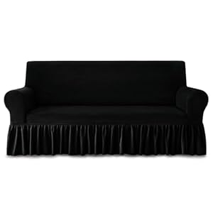 NICEEC Sofa Cover Thick Plush 1-Piece Warm Black Sofa Slipcover for Sofas Stretch Fluffy Couch Covers for Living Room Easy Fit Washable Soft Furniture Sofa Protector with Skirt