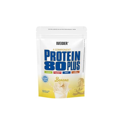 Weider - Protein 80 Plus - 4-Komponenten Protein Pulver - Hoher Proteingehalt mit 80% Eiweiß - Cremige Shakes mit Calcium & Vitamin B6 - 500g - Banane