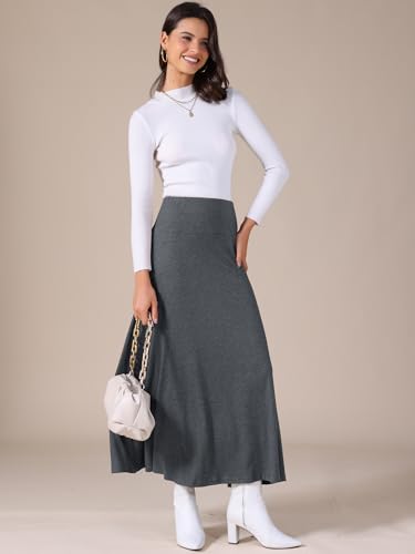 Allegra K Women's Maxi Skirt Foldable High Waisted Stretch Flowy Flare Solid Casual Long Skirts3