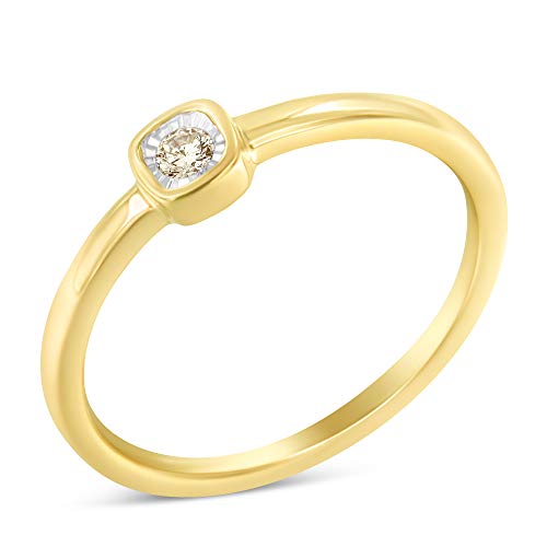 Haus of Brilliance 14K Yellow Gold Plated .925 Sterling Silver 1/20 Carat Diamond Square Cushion-Shaped Miracle Set Petite Fashion Promise Ring (J-K Color, I1-I2 Clarity) - Size 6