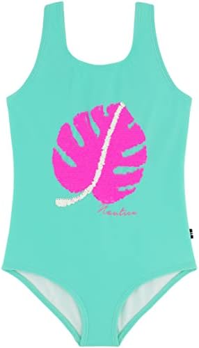 Nautica Girls' One-Piece Swimsuit with UPF 50+ Sun Protection, Cockatoo Palm, 8-10