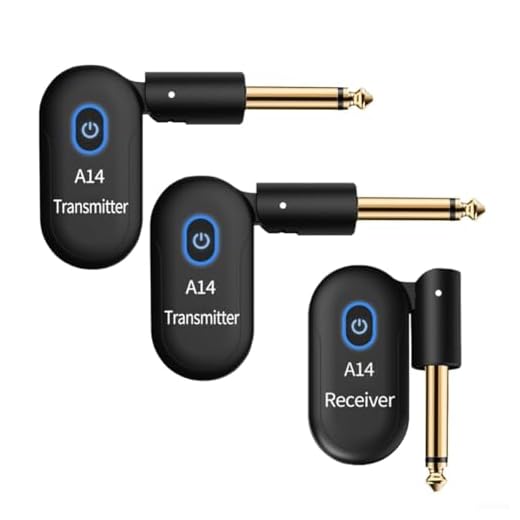 ComfyHarbor Sistema de guitarra inalámbrico de 2.4 GHz, transmisor y receptor de rango de 100 pies con retardo de <4 ms, conector de 6.35 mm para guitarra eléctrica/bajo (ABS negro, 2 transmisores + 1