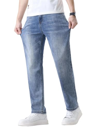 Men's Ultra-Thin Loose Jeans, Casual Straight-Leg, Vintage Stretch Trousers