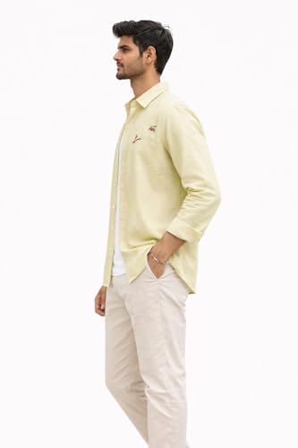 Image of Men's Cotton Blend Casual Wear with Bird Embroidery | Regular Fit Full Sleeve Button Down | Lightweight Summer Style for Daily, Office & Party
