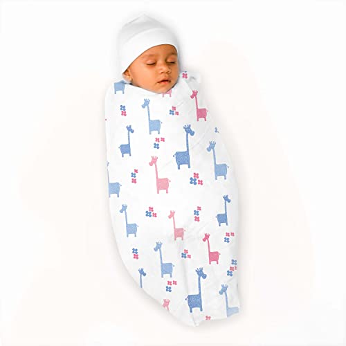 Image of TinyLane - Curated for you! 100% Organic Bamboo Muslin Swaddle New Born Baby, 0-6+ Months, 90x90 cm, Multi Color, Skin Friendly (Giraffe + Flamingo, Pack of 2)