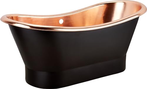 Signature Hardware 952988-70 Thaine 70" Copper Soaking Double Slipper, Pedestal Freestanding Tub with Included Drain and Overflow - Antique Black Copper/Chrome Drain