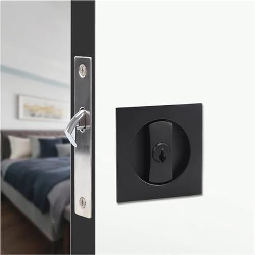 Pocket Door Lock Pocket Door Latch Black Hardware Contemporary Privacy Squar Sliding Lock with Keys miniatura 3
