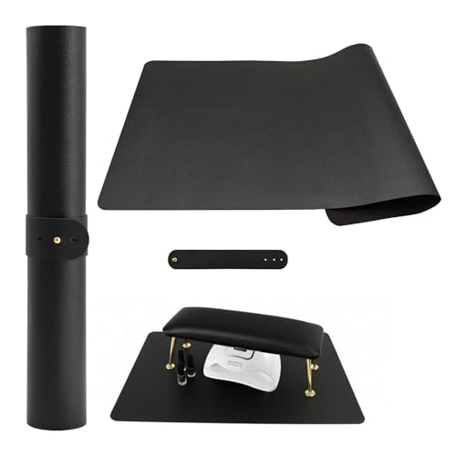 Foldable Nail Art Table Mat Waterproof PU Leather Desk Mat for Manicure Non-Slip Protective Pad for Nail Tech Salon Home Portable and Easy Clean (Black 60x30cm)