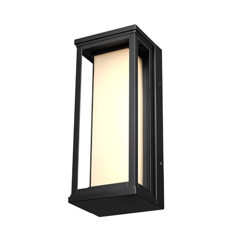 Image of Globe Electric 12W LED Integrated Matte Black Outdoor Wall Sconce with Frosted Glass