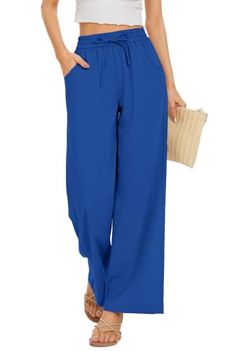 Image of KICZOY Women Flowy Pants Drawstring Waist Wide Leg Palazzo Beach Pants Loose Fit with Pockets