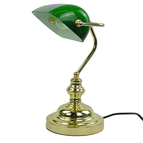 Buy Almineez Classic Retro Bankers Lamp Handmade Emerald Green Glass Shade Polished Brass