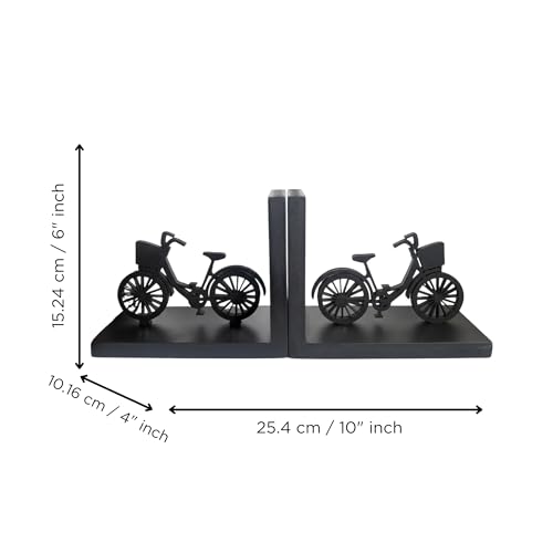 Image of eCraftIndia Wooden Book End with Bicycle Showpiece for Home Decor Office Table | Gift for Housewarming Birthday