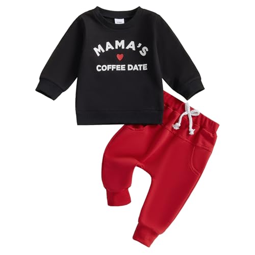Image of Xiaodriceee Toddler Baby Boy Valentines Outfit Crewneck Sweatshirt Long Sleeve Shirt with Pants Winter Clothes