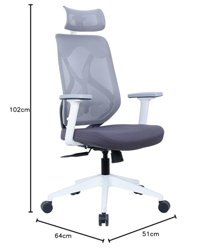 Image of ErgoLab Glider Eco Office Chair | 3 Year Warranty | High Back Ergonomic Mesh Chair for Office Work at Home, Revolving Computer Chair Cushion Seat and Adjustable Height and 1D Armrests - White Grey
