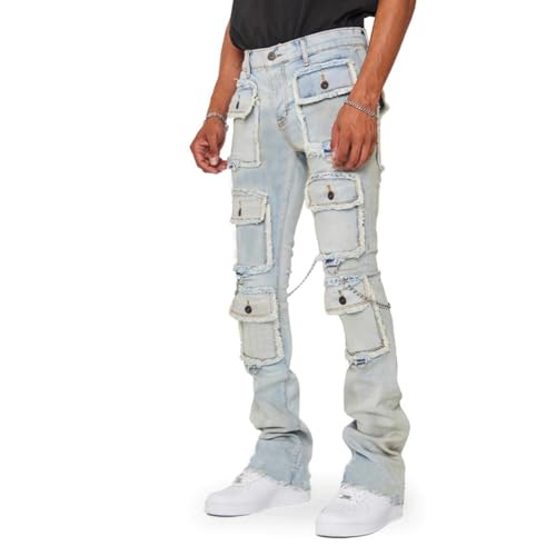 Straight Leg Cargo Jeans for Men Slim Fit Vintage Denim Pants with Multi Pockets4