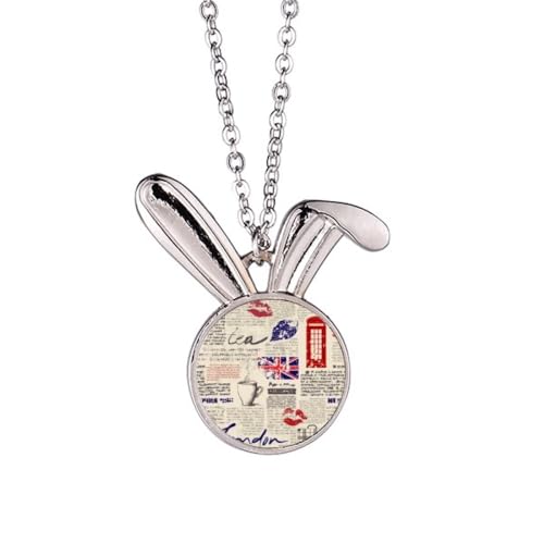 Collier pendentif lapin drapeau Royaume-Uni en argent pour femme