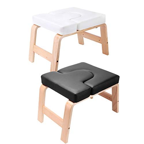 XMIAO Yoga Headstand Bench, Multifunctional Yoga Inversion Chair with Solid Wood Frame,Yoga Headstand Stool Idea for Workout, Fitness and Gym Relieve Fatigue and Body Building (White)