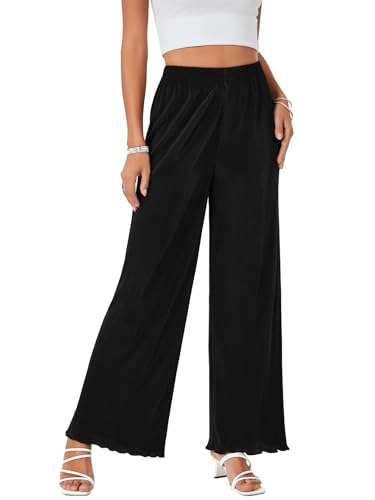 LYANER Women's Casual Wide Leg Pants Pleated High Elastic Waist Flowy Loose Palazzo Pants Work Trousers4