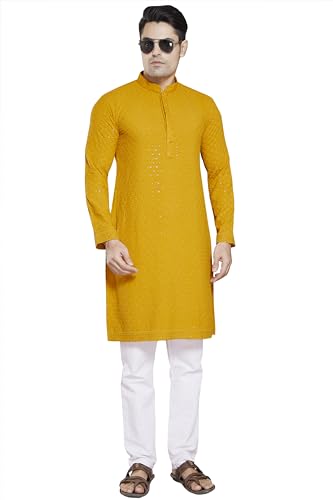 Image of DIVISIVE Men's Sequince Embroidered Cotton Blend Slim Fit Kurta Pyjama Set