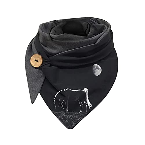 SoLu DAY8 Echarpe Triangle Hiver Femme Cheval Chaud Pas Chere Echarpes et Foulards Elegante Adolescent Fille Avec Bouton Souple Wrap étole Motif Animal Décontractés Vintage Classic Leger Street Wear Cover