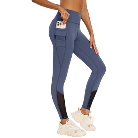 Flatik Women's Grey Blue Mesh Sports Leggings Cover