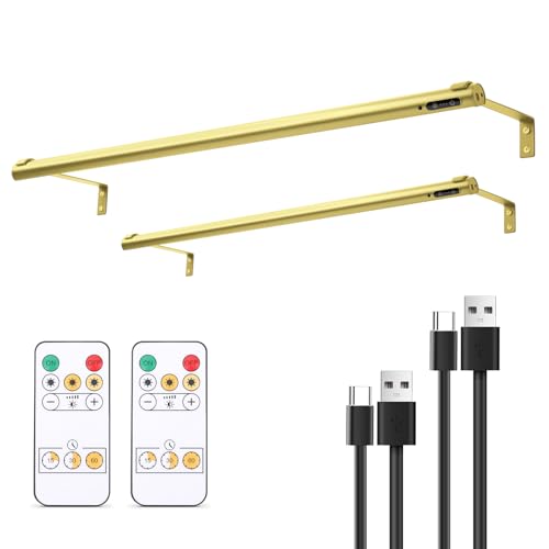 Image of Battery Operated Wireless Picture Light,Rechargeable /Plugged in 31.5inch Painting Display Light,Remote Control Wall Lights with Three Modes and Timing for Art Frame (2 Gold)