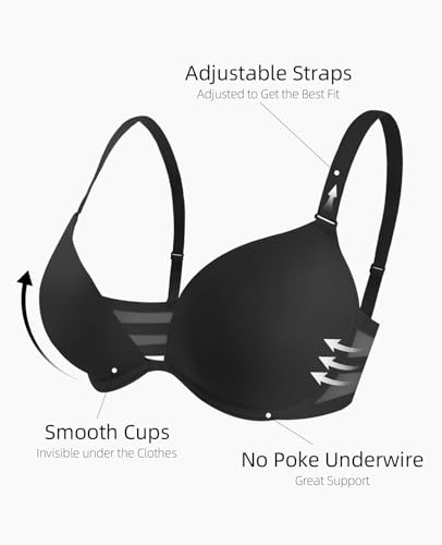 Image of Upushall Push Up Padded Bra Plunge T-Shirt Bras for Women Add 2 Cup Sizes
