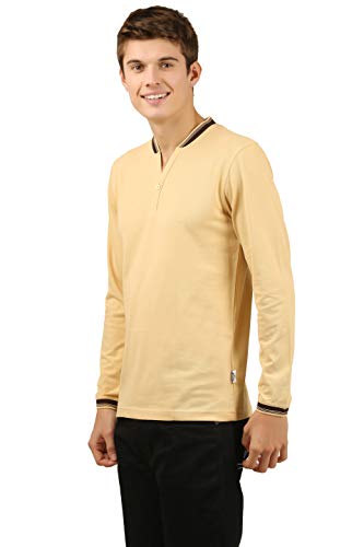 Image of Zebu Men's Full Sleeve Cotton Henley Neck Tshirt with bio wash (Pack of 1). Beige