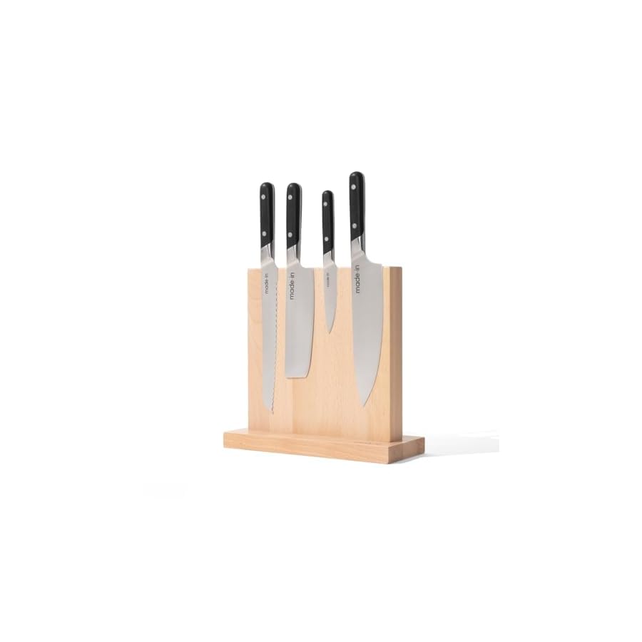 Made-In-Cookware-4-Piece-Knife-Set-with-Knife-Block-Includes-Chef-Knife-Bread-Knife-Paring-Knife-and-Nakiri-Knife-Full-Tang-With-Truffle-Black-Handle-Made-in-France Made In Cookware - 4 Piece Knife Set with Knife Block - Includes Chef Knife, Bread Knife, Paring Knife, and Nakiri Knife - Full Tang With Truffle Black Handle - Made in France