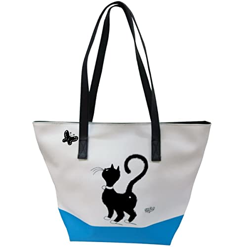 Grand sac blanc et bleu en toile de coton robuste aux finitions soignées