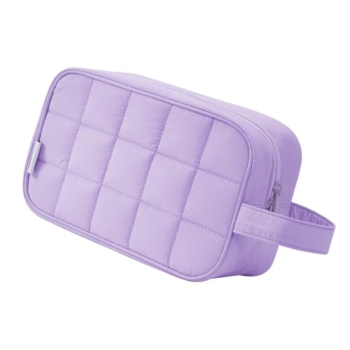 Image of Narwey Quilted Makeup Bag Puffy Make up Bag Cosmetic Bag Organizer, Puffer Travel Toiletry Bag for Traveling Women Girl, Travel Bag for Toiletries, Skincare Medicine Bags (Purple)