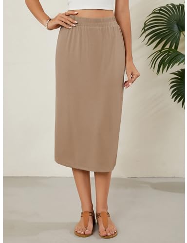Image of Naggoo Midi Skirts for Women Summer Elastic High Waisted Basic Straight Skirt with Slit