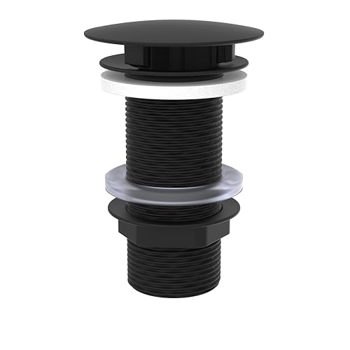 KIRCHHOFF Waschbecken Ablaufgarnitur ohne Überlauf, Pop Up Ablaufventil, Ablaufventil ohne Überlauf, Ablaufgarnitur Waschbecken & Waschtisch, Schwarz 98806840