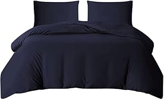 Hafaa King Size Duvet Cover Sets  Brushed Microfiber 3 PCs Plain Navy Bedding Set with Pillow Cases  Button Closure Ultra Soft Quilt Bed Cover (230x200cm)