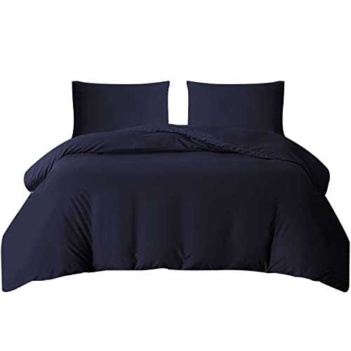 Hafaa King Size Duvet Cover Sets – Brushed Microfiber 3 PCs Plain Navy Bedding Set with Pillow Cases – Button Closure Ultra Soft Quilt Bed Cover (230x200cm)