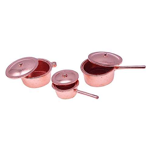 BESPORTBLE 3pcs Decorative Miniature Cookware Simulation Pans for Dollhouse Boys and Girls Play and Home Decor Realistic Mini Pots for Creative Scenarios
