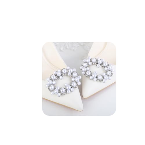 JWICOS 1 Pair Rhinestone Shoe Clips Crystal Pearl Shoe Buckles Fashion Shoe Charms Accessories Shoe Jewelry Decoration for Women Pumps Heels Shoes (Silver), freesize