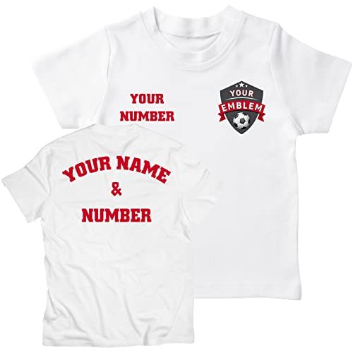 lepni.me Camiseta de Fútbol para Niños Personalizada con tu Nombre y Número | Emblem 2026 (9-11 años Blanco Multicolor)