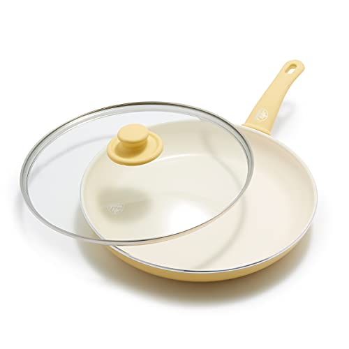 Image of GreenLife Soft Grip Healthy Ceramic Nonstick, 12" Frying Pan Skillet with Lid, PFAS-Free, Dishwasher Safe, Yellow