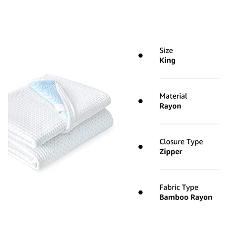 Subrtex 2 Inch Mattress Topper Cover (Only Cover) Mattress Protector Bedding Bamboo Rayon Removable Mattress Encasement For Latex Cool Mattress Cover With Zipper With Adjustable Straps (King,White) #TOP6